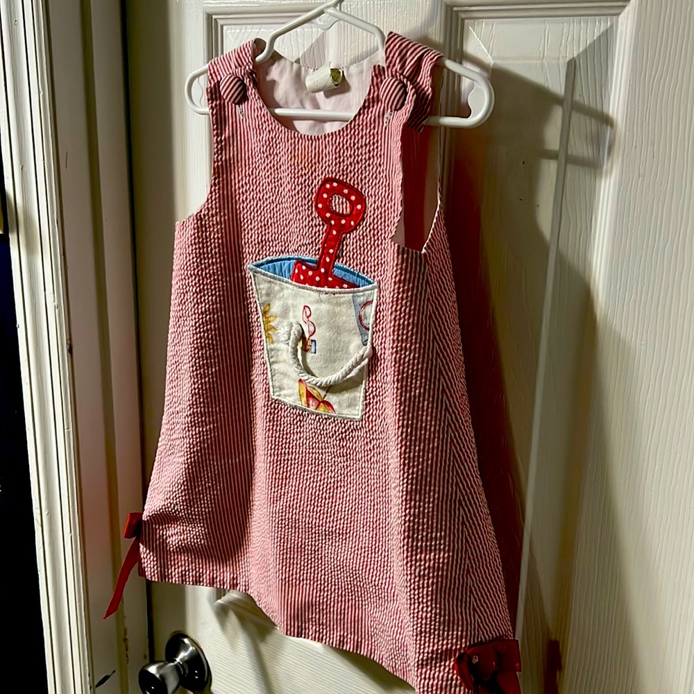 Potatoe Saks Sand Bucket Red Striped Dress 3t